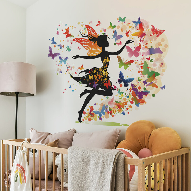 „Fantasy Creative Butterfly Fairy“ sieninis lipdukas, skirtas mergaitei, miegamasis Svetainės pasakų namų dekoras Sienų lipdukai Vaikų kambario tapetai