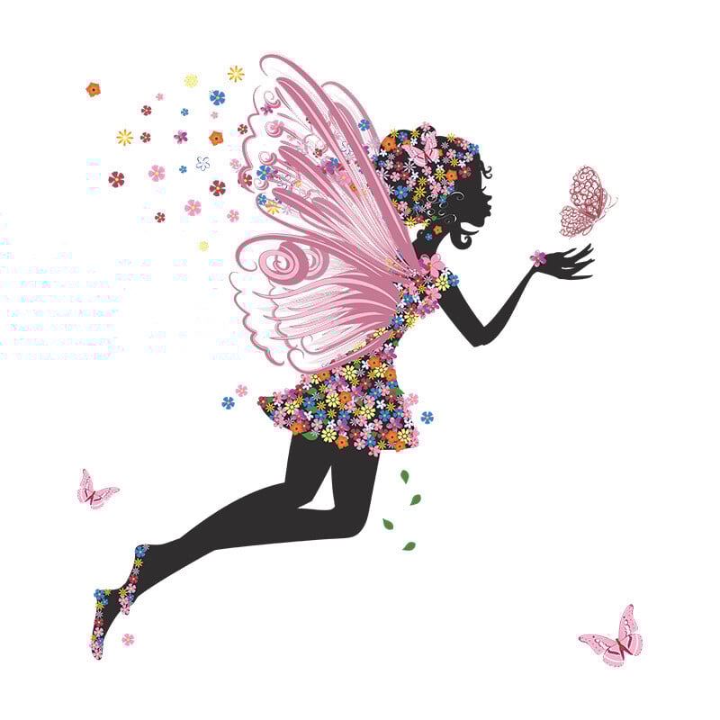 Το σκανδιναβικό χρώμα λουλούδι πεταλούδα νεράιδα κορίτσι που χορεύει διακόσμηση τοίχου βεράντας κρεβατοκάμαρας αυτοκόλλητα διακόσμηση δωματίου