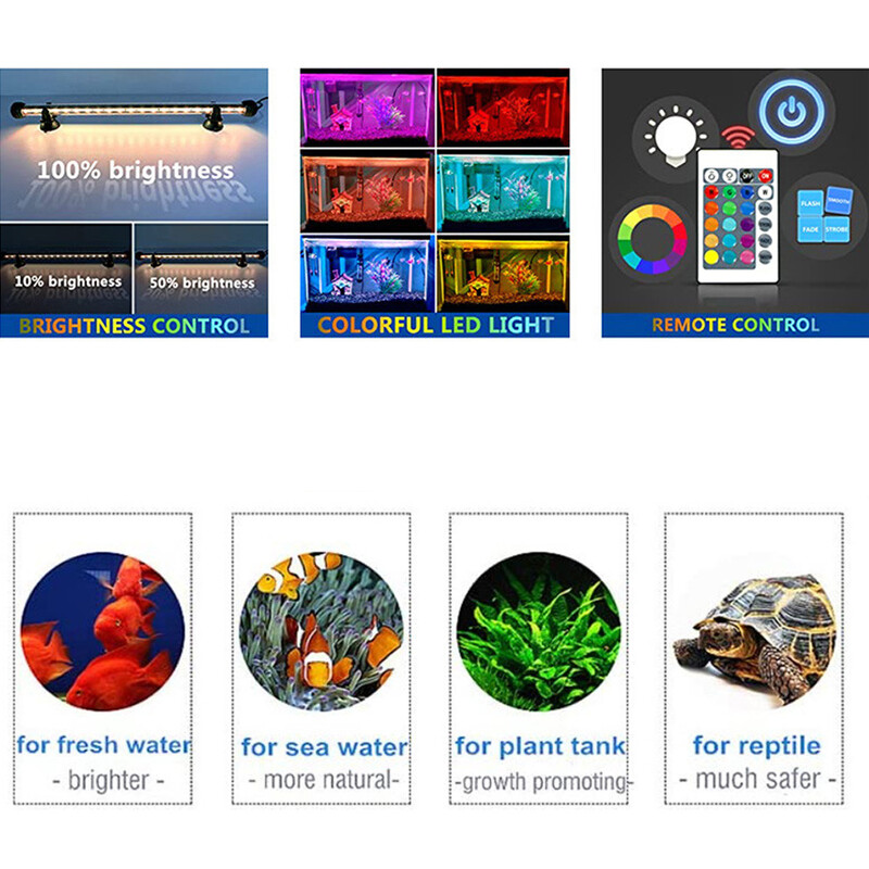 Svjetlosna traka za akvarijum 5050 RGB LED 28 cm 48 cm Vodootporna podvodna svjetiljka za akvarij Daljinski upravljač 16 vrsta boja EU utikač