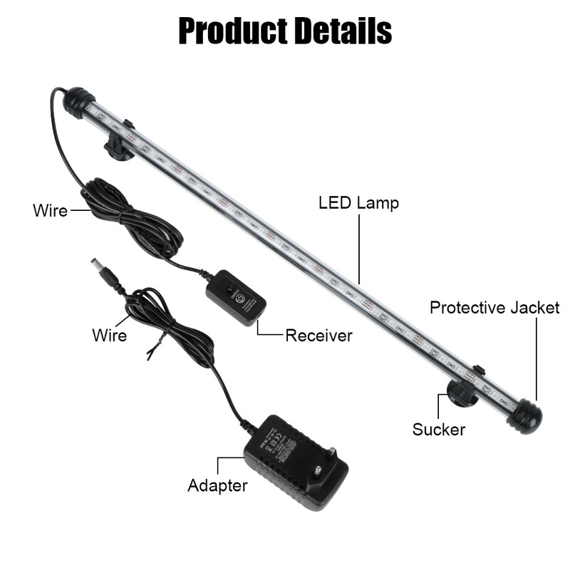 Svjetlosna traka za akvarijum 5050 RGB LED 28 cm 48 cm Vodootporna podvodna svjetiljka za akvarij Daljinski upravljač 16 vrsta boja EU utikač