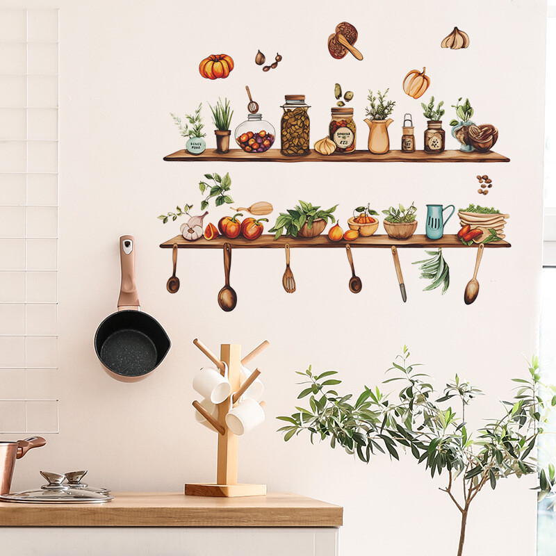 Kūrybiniai virtuvės prietaisai Lentynos Valgomojo virtuvės fonas Sienų dekoras Pagražinantis namų tobulinimą Sienų lipdukai