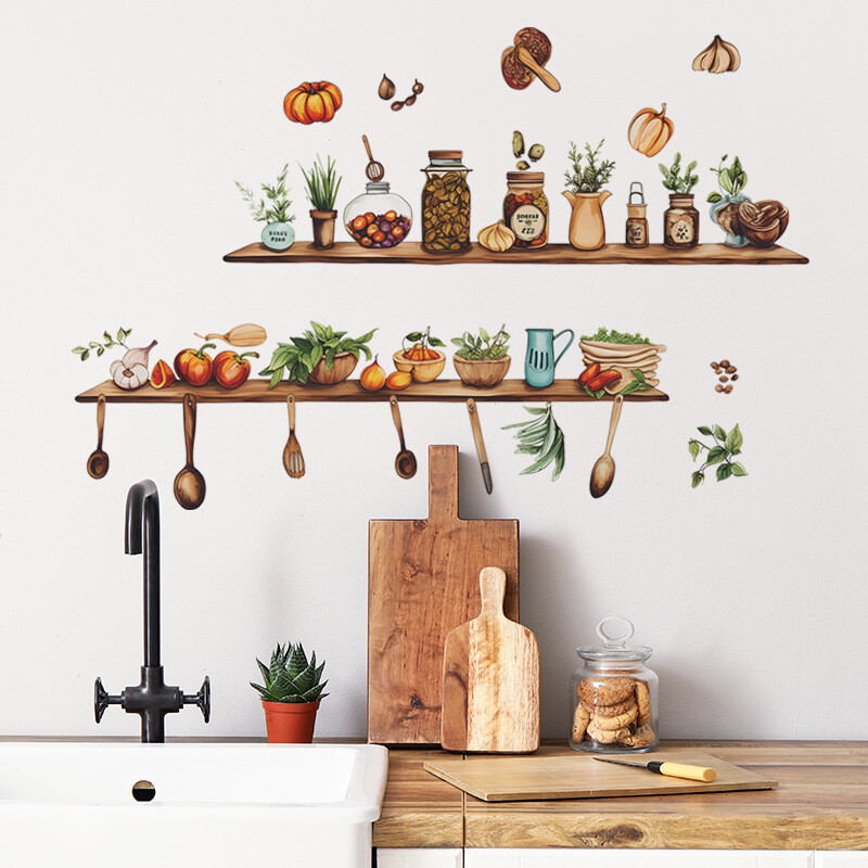 Kūrybiniai virtuvės prietaisai Lentynos Valgomojo virtuvės fonas Sienų dekoras Pagražinantis namų tobulinimą Sienų lipdukai