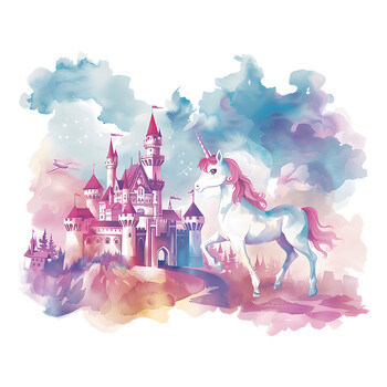 1 бр. Fantasy Castle Unicorn Детска стая Спалня Веранда Декорация на дома Стикери за стена Самозалепващи се