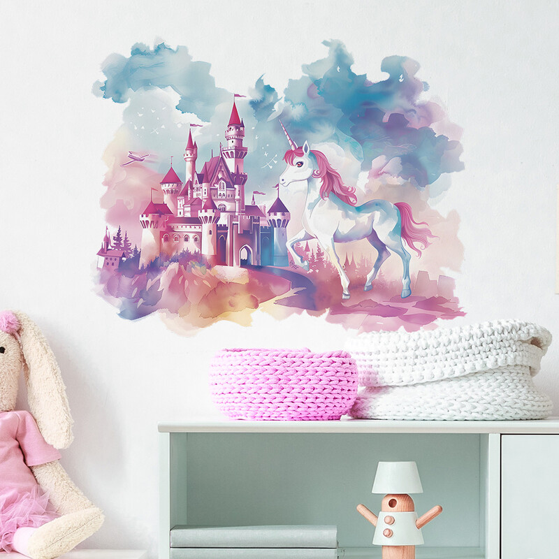 1 бр. Fantasy Castle Unicorn Детска стая Спалня Веранда Декорация на дома Стикери за стена Самозалепващи се