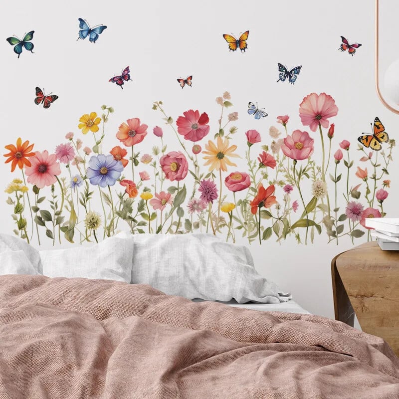 Dažytos gėlės lapai drugelis svetainės sienų apdaila Miegamojo remonto atmosfera sienų lipdukai savaime įklijuoti