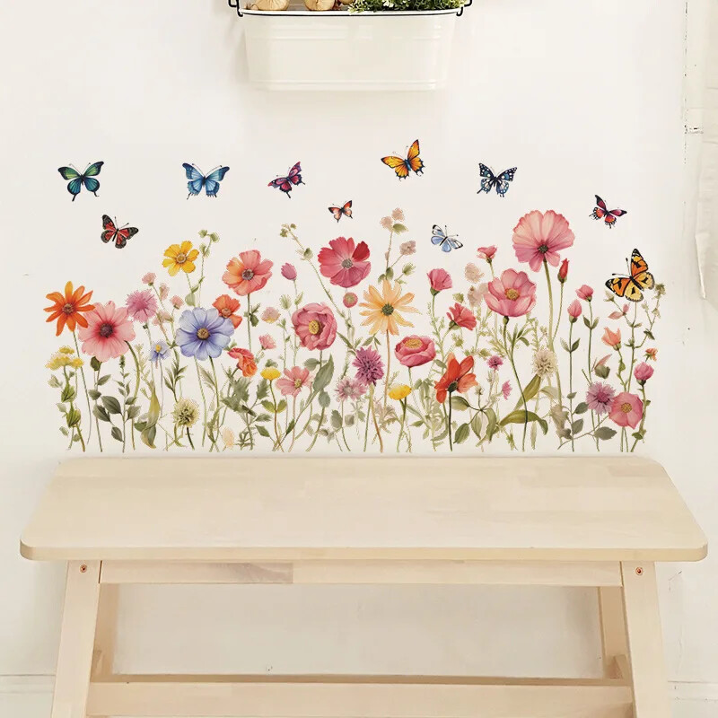 Dažytos gėlės lapai drugelis svetainės sienų apdaila Miegamojo remonto atmosfera sienų lipdukai savaime įklijuoti