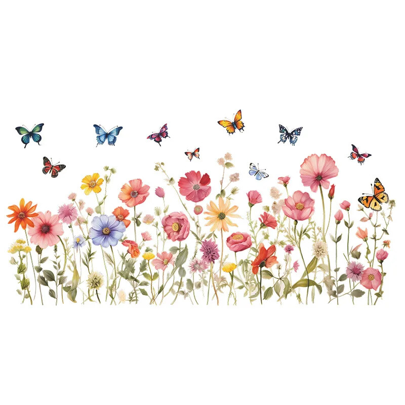 Dažytos gėlės lapai drugelis svetainės sienų apdaila Miegamojo remonto atmosfera sienų lipdukai savaime įklijuoti