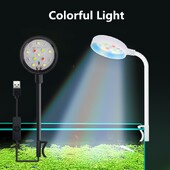 Akvariumo žuvų LED lempučių klipas ant mažos auginimo lemputės, pasukamos kraštovaizdžio lempos USB vandeniui atsparios žuvų bako Decora spalvotos lemputės