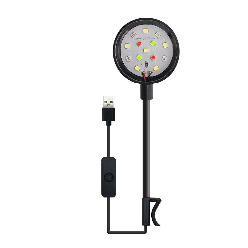 Akvariumo žuvų LED lempučių klipas ant mažos auginimo lemputės, pasukamos kraštovaizdžio lempos USB vandeniui atsparios žuvų bako Decora spalvotos lemputės