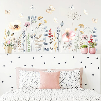 1 τμχ Boho Style Watercolor Flowers Floral αυτοκόλλητα τοίχου για το σαλόνι Παιδικό δωμάτιο Παιδικό υπνοδωμάτιο Αυτοκόλλητα τοίχου για το σπίτι Διακοσμητικά