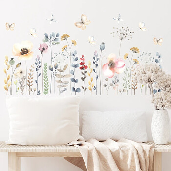 1 τμχ Boho Style Watercolor Flowers Floral αυτοκόλλητα τοίχου για το σαλόνι Παιδικό δωμάτιο Παιδικό υπνοδωμάτιο Αυτοκόλλητα τοίχου για το σπίτι Διακοσμητικά