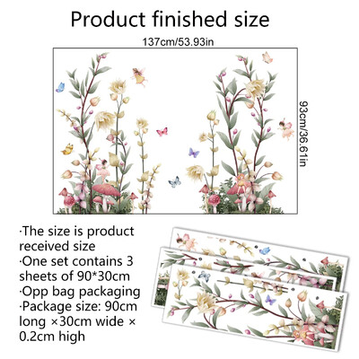 Autocolante de perete cu flori Fluturi Autocolante botanice de perete Autocolante cu zâne Decori de perete detașabile din PVC pentru dormitor de fete