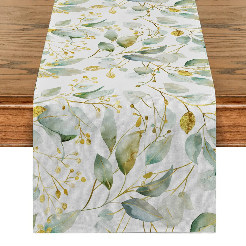 Virágos asztalfutó Étkezőasztal dekoráció Konyhai kellékek Eukaliptusz akvarell Asztalfutó partidísz