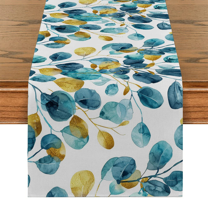 Virágos asztalfutó Étkezőasztal dekoráció Konyhai kellékek Eukaliptusz akvarell Asztalfutó partidísz