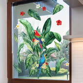 Autocolante de perete cu frunze de plante tropicale Pădure tropicală nordică Plante verzi Decal pentru fereastră Mural DIY pentru decorarea camerei copiilor