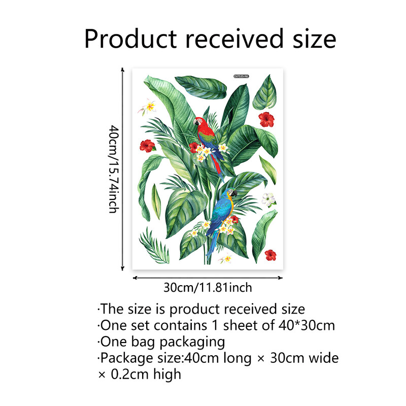 Autocolante de perete cu frunze de plante tropicale Pădure tropicală nordică Plante verzi Decal pentru fereastră Mural DIY pentru decorarea camerei copiilor
