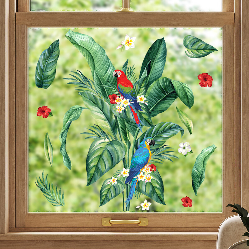 Autocolante de perete cu frunze de plante tropicale Pădure tropicală nordică Plante verzi Decal pentru fereastră Mural DIY pentru decorarea camerei copiilor