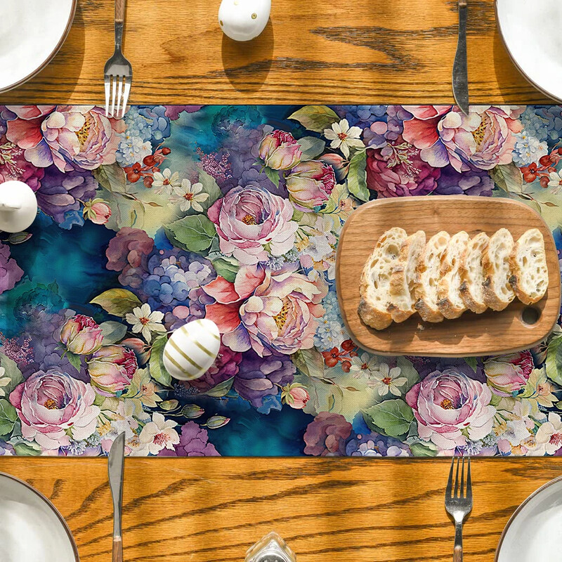1 τεμ, τραπεζομάντιλο ακουαρέλα, βοτανικό λουλουδάτο τραπεζομάντιλο διακόσμηση τραπεζιού κουζίνας, Κατάλληλο για εσωτερική διακόσμηση εξωτερικού χώρου