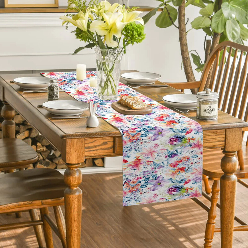 1 τεμ, τραπεζομάντιλο ακουαρέλα, βοτανικό λουλουδάτο τραπεζομάντιλο διακόσμηση τραπεζιού κουζίνας, Κατάλληλο για εσωτερική διακόσμηση εξωτερικού χώρου