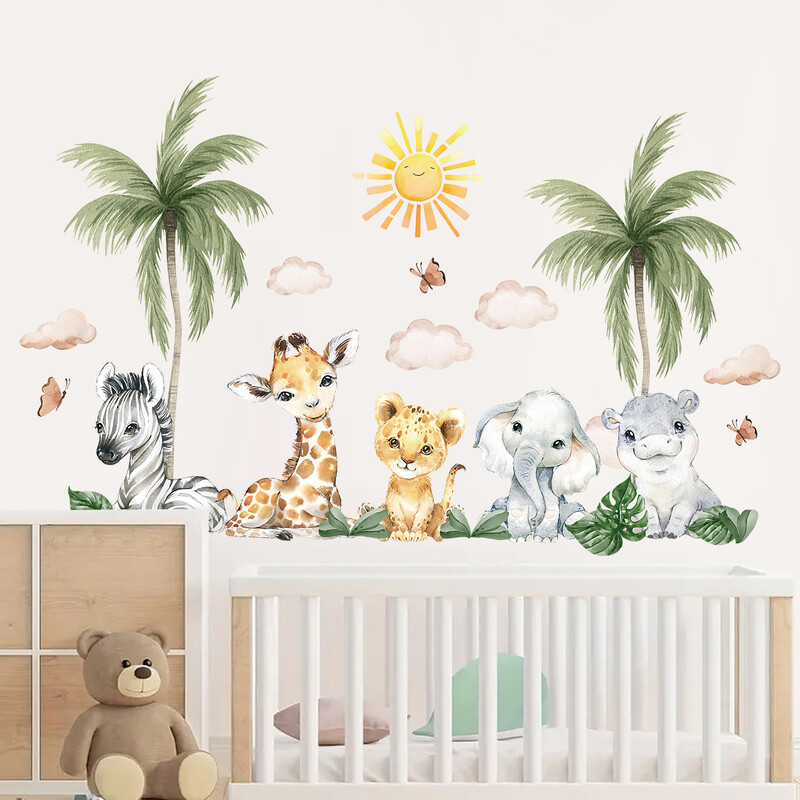 2 buc. Leu, elefant, girafa, autocolant de perete pentru camera de copii, dormitor, decor pentru perete, decor pentru camera de copii, pentru sufragerie.