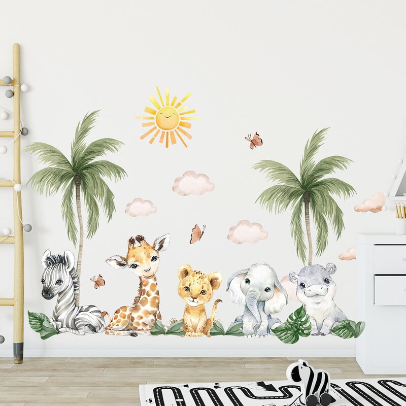 2 buc. Leu, elefant, girafa, autocolant de perete pentru camera de copii, dormitor, decor pentru perete, decor pentru camera de copii, pentru sufragerie.