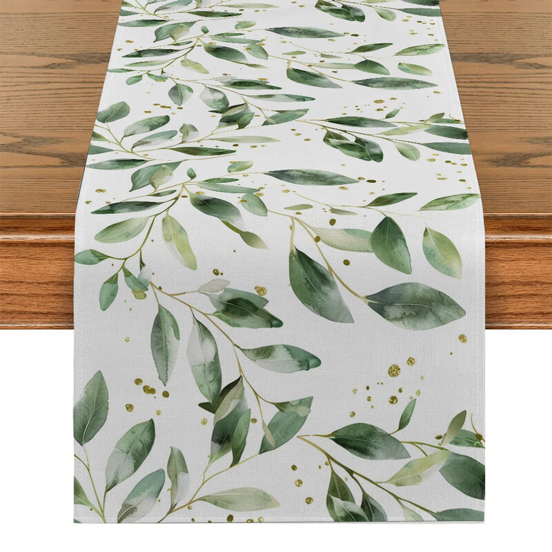 Virágos asztalfutó Étkezőasztal dekoráció Konyhai kellékek Eukaliptusz akvarell Asztalfutó partidísz