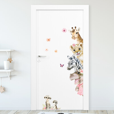 Cartoon Cute Watercolor Animals Αυτοκόλλητα πόρτας Διακόσμηση για το υπνοδωμάτιο Αυτοκόλλητο τοίχου Σαλόνι τοίχου Art Home Decor Παιδικό δωμάτιο