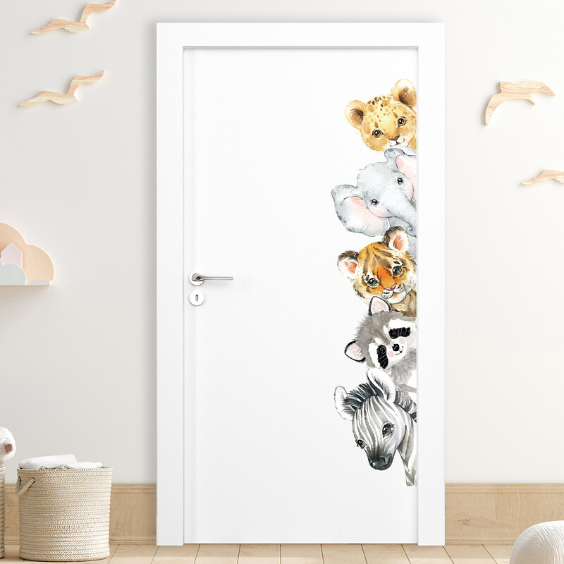 Cartoon Cute Watercolor Animals Αυτοκόλλητα πόρτας Διακόσμηση για το υπνοδωμάτιο Αυτοκόλλητο τοίχου Σαλόνι τοίχου Art Home Decor Παιδικό δωμάτιο