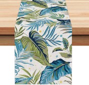 Vasaros mėlyni lapai Lininiai stalo bėgikai Šventinių vakarėlių papuošimai Daugkartiniai plaunami valgomojo stalo bėgikai Virtuvės stalo dekorai