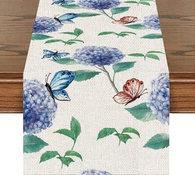 Vasaros mėlyni lapai Lininiai stalo bėgikai Šventinių vakarėlių papuošimai Daugkartiniai plaunami valgomojo stalo bėgikai Virtuvės stalo dekorai