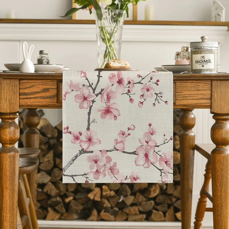 Άνοιξη και Καλοκαίρι Επιτραπέζιο Runner Λουλούδια Κλαδιά ροδακινιάς Σαλόνι Dustproof Τραπέζι Runner Διακόσμηση τραπεζαρίας