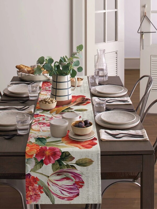 Senovinės gėlės Tulpės Aliejinė tapyba Lininiai stalo bėgikai Sodyba Šventės Vestuvių vakarėlio dekoras Plaunamas virtuvės valgomojo stalo dekoras