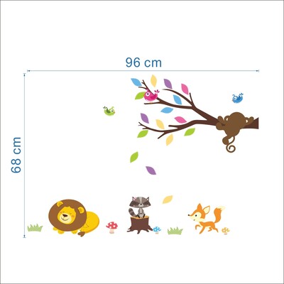 Cadouri colorate pentru copaci fericit Animal de pădure, maimuță, girafă, bufnițe, autocolant de perete camera de zi, autocolante murale pentru copii, autocolante de artă