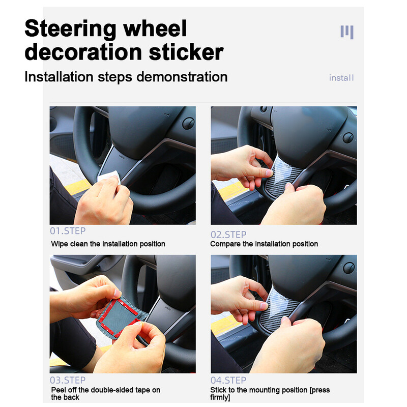 Για Tesla Model 3 Model Y Car Διακοσμητικό τιμόνι Αυτοκόλλητα εσωτερικού αυτοκινήτου ABS Διακοσμητικά αξεσουάρ από ανθρακονήματα