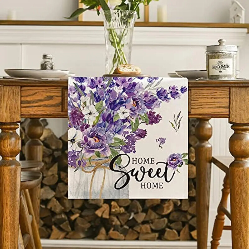 Afecțiuni de masă din pânză de primăvară, violet, frunze de lavandă