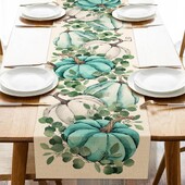 Φθινόπωρο των Ευχαριστιών Φύλλο κολοκύθας Ευκάλυπτος Llinen Τραπέζι Runner Φθινοπωρινή ακουαρέλα Μπλε τσίρι Φουλάρι κομοδίνας Διακοσμητικό πάρτι κουζίνας σπιτιού