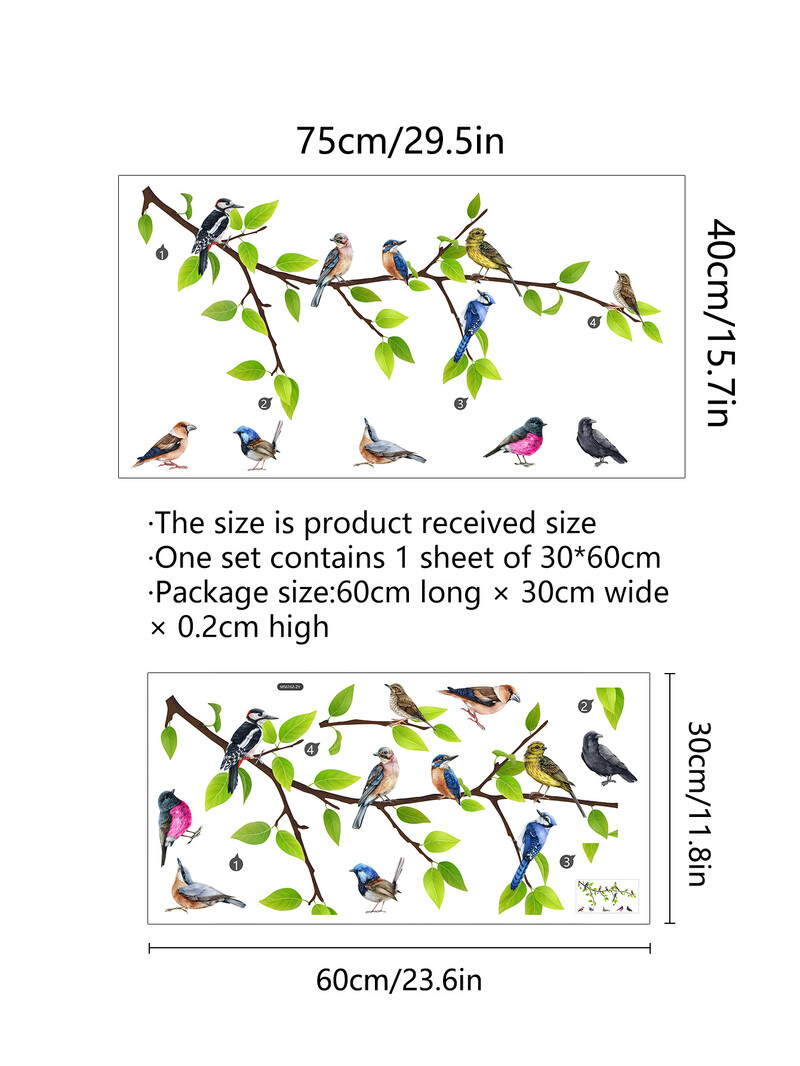 30*60cm Listy Konáre Vtáky Kreslené Nástenné Samolepky Pozadie Nástenná Obývačka Spálňa Štúdia Dekoratívne Nástenné Samolepky