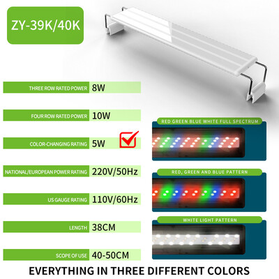 20 cm–60 CM itin ploni šviesos diodai Akvariumo apšvietimas Vandens augalų apšvietimas Ištraukiamas vandeniui atsparus segtukas ant lempos žuvų bakui 110v-240v