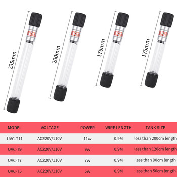 Fish Tank Submersible UV Sterilizer Lamp Light Ultraviolet Filter Waterproof Water Cleaner for Aquarium Pond Coral 5w/7w/9w/11w