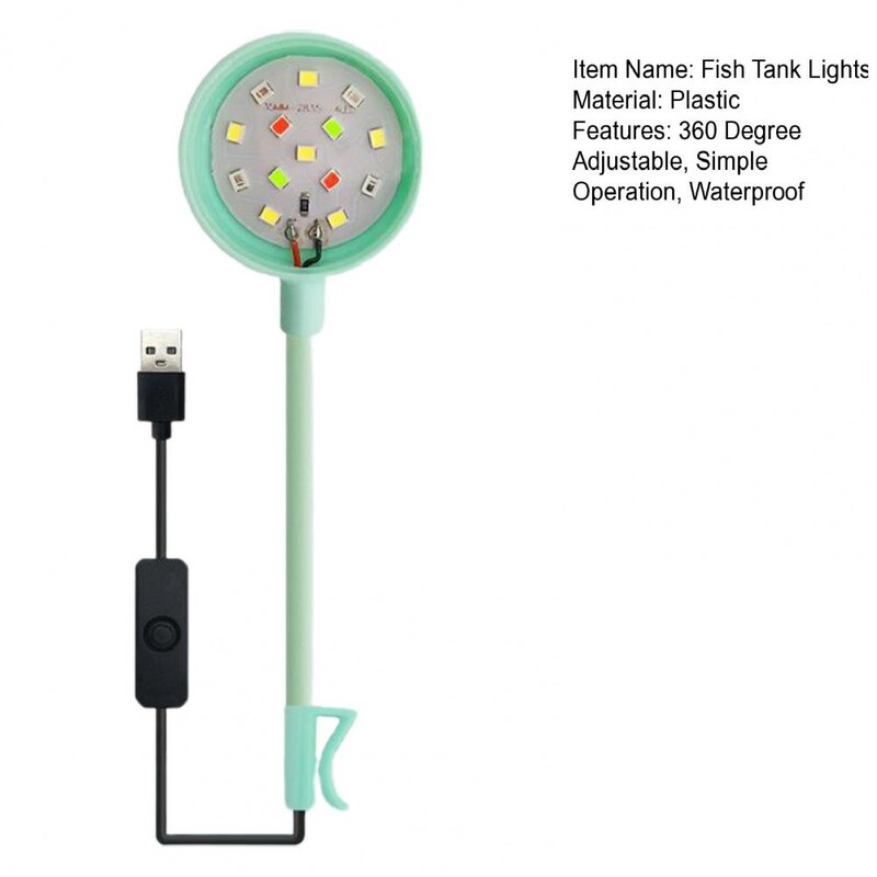 1 vnt. 360° reguliuojamas universalus vamzdelis žuvų bako žibintai Patvarus vandeniui atsparus LED akvariumo apšvietimas, prisegamas žuvims