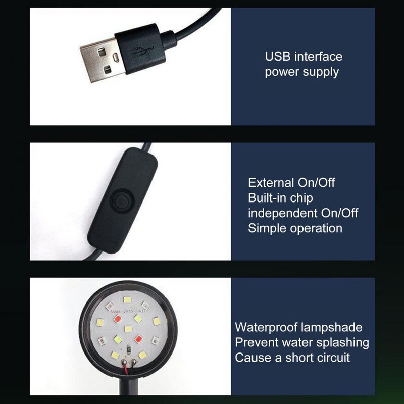 1 vnt. 360° reguliuojamas universalus vamzdelis žuvų bako žibintai Patvarus vandeniui atsparus LED akvariumo apšvietimas, prisegamas žuvims