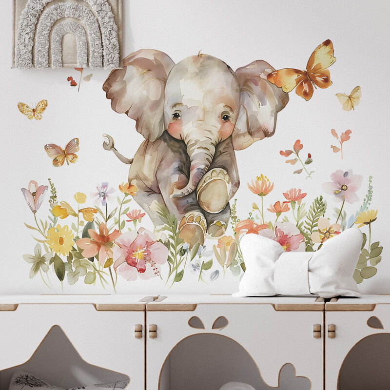 Ziloņu ziedu vinila sienas uzlīmes bērnu istabas dekorēšanai Pašlīmējošās tapetes Istabas dekors Guļamistabas dekors Mājas dekors