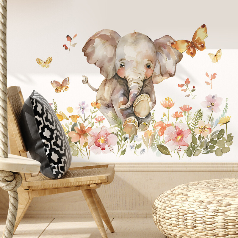 Ziloņu ziedu vinila sienas uzlīmes bērnu istabas dekorēšanai Pašlīmējošās tapetes Istabas dekors Guļamistabas dekors Mājas dekors