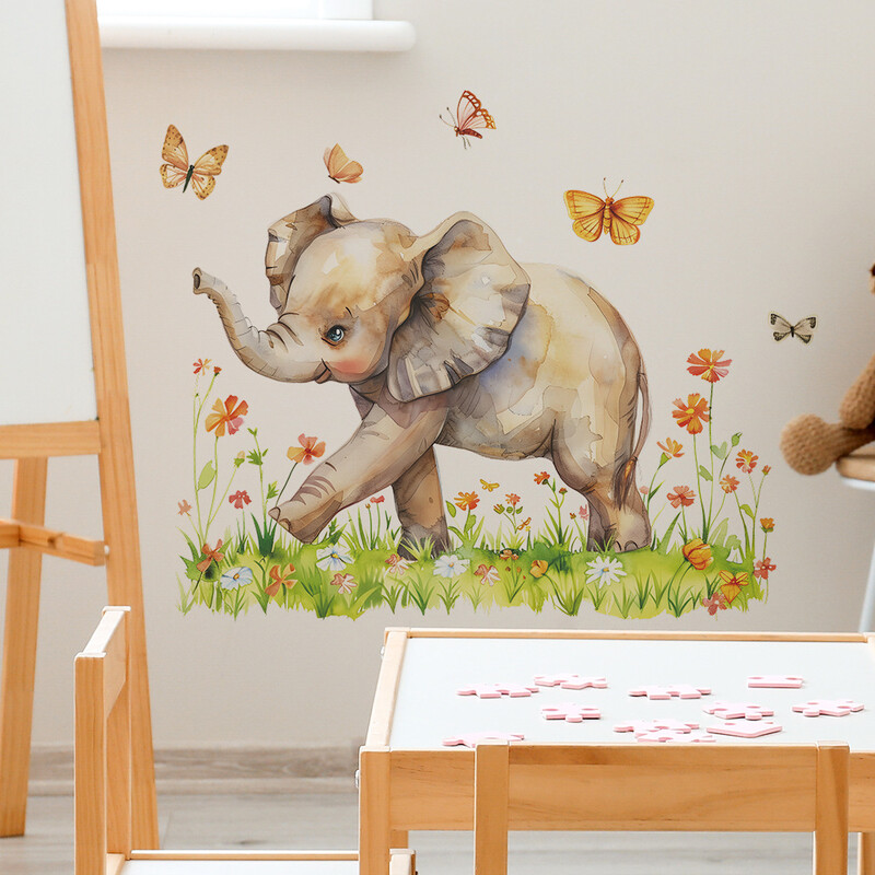 Ziloņu ziedu vinila sienas uzlīmes bērnu istabas dekorēšanai Pašlīmējošās tapetes Istabas dekors Guļamistabas dekors Mājas dekors