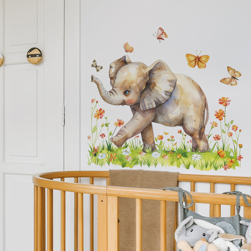 Ziloņu ziedu vinila sienas uzlīmes bērnu istabas dekorēšanai Pašlīmējošās tapetes Istabas dekors Guļamistabas dekors Mājas dekors