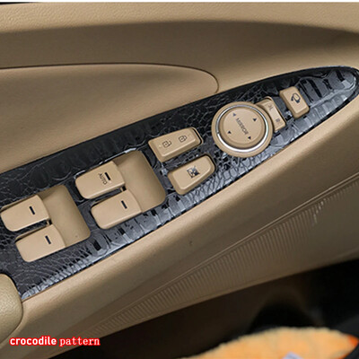 Car Styling Black Carbon Decal Automobilio lango pakėlimo mygtuko jungiklio skydelio dangtelio apdailos lipdukas 4 vnt / rinkinys, skirtas Hyundai sonata 8 2011-2014 m.
