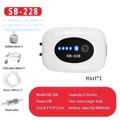 Ενυδρείο 4800mAh Αντλία αέρα οξυγόνου Συμπιεστής Δεξαμενή ψαριών Φόρτιση USB Μικρή φορητή εξάτμιση Ultra Silent Indoor Outdoor Fishing