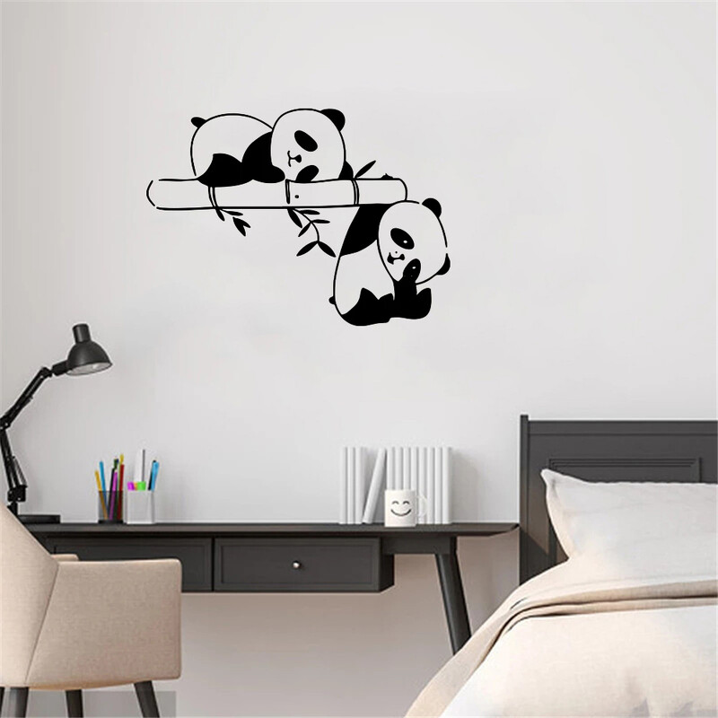 Autocolant de perete din bambus panda dormit Urs junglă Animal crengă Decal dormitor living Decor vinil Decor camera copiilor