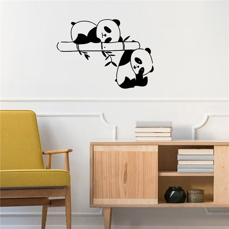 Autocolant de perete din bambus panda dormit Urs junglă Animal crengă Decal dormitor living Decor vinil Decor camera copiilor