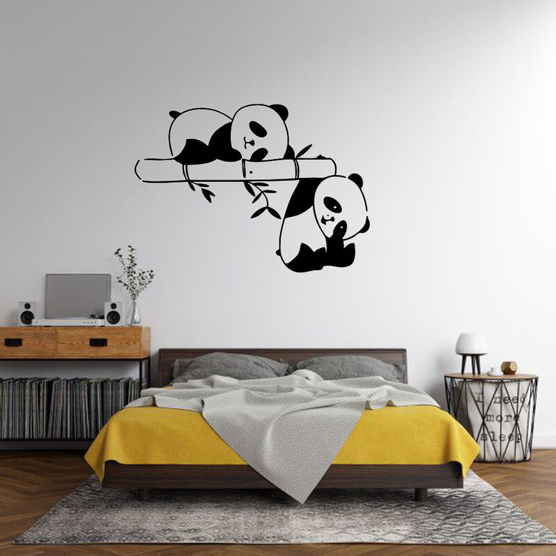 Autocolant de perete din bambus panda dormit Urs junglă Animal crengă Decal dormitor living Decor vinil Decor camera copiilor